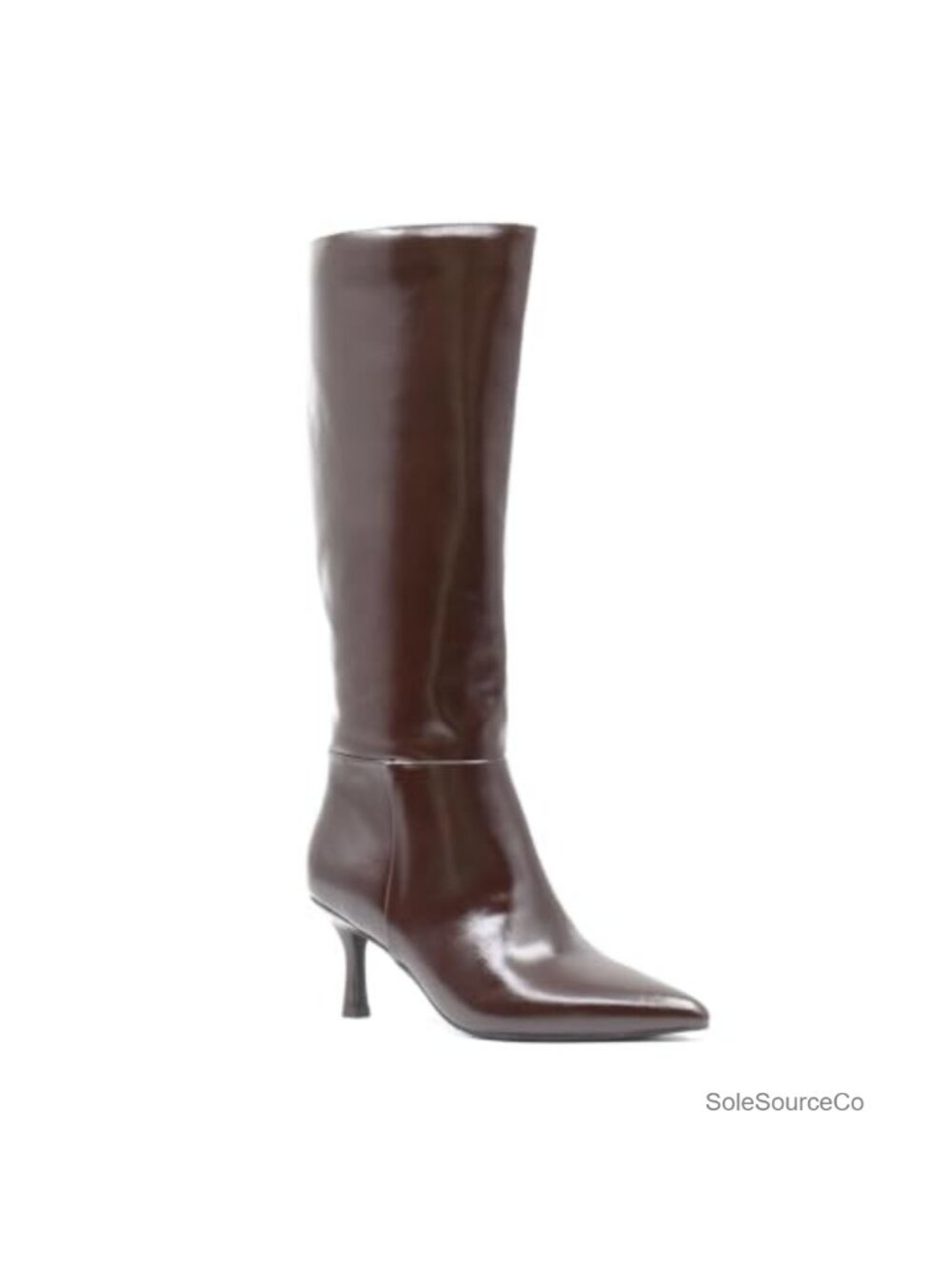Women's Knee High Pointed Toe Kitten Heel Faux Leather Dress Boots Zip